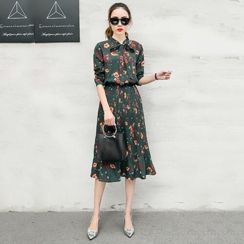 Women summer dresses floral pullover Long sleeve O-Neck beach dresses large size 2019 Summer style Chiffon dress