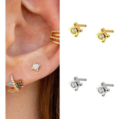 Crystal Stud Earrings For Women 925 Sterling Silver Ear Needle Simple Cute CZ Small Earrings New Fashion Korean Jewelry