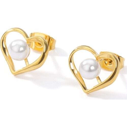 Cute Empty Heart Stud Earrings For Women Imitation Pearls Earrings Fashion Jewelry Best Friends Gifts