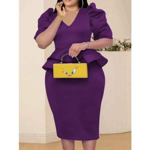 Plus Size Sets Women Two Piece V Neck Half Sleeve Peplum Tops High Waist Pencil Skirt Eveing Occasion Event Party Suits Autumn