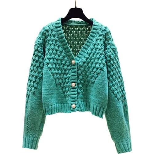 Womens Knitted Cardigan 2021 Autumn and Winter Long Sleeve V-neck Single Breasted Top Sweater Coat
