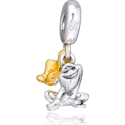 Golden Shine Crown Frog Prince Silver 925 Charms for Jewelry Making Floating Charms for Chain Bracelets Women Jewelry Findings