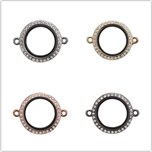 10pcs/lot Connector Locket Double Ring Charms For Jewelry Making Set Bracelet Accessories 4 Color Pendant Rhinestone Fashionable