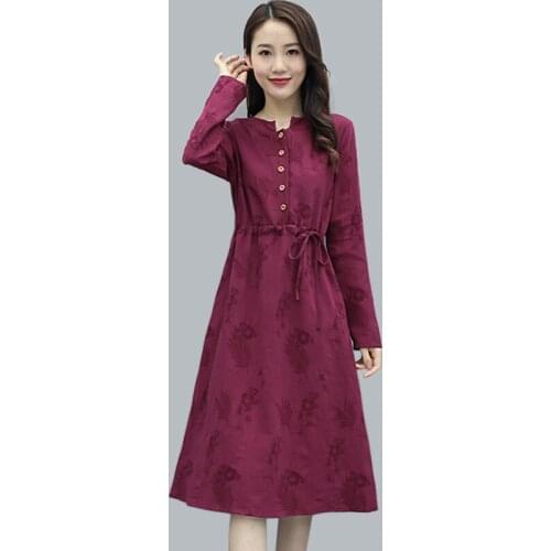 2020 Plus Size Autumn Vintage Long Sleeve Dress Women Casual Cotton Linen Loose Dress women