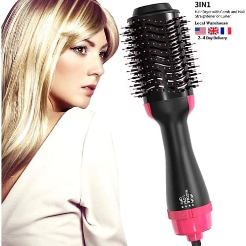 3 in 1 Hot Air Brush Hair Dryer Styler Volumizer Multi-Functional Salon Negative Ion Hair Straightener & Curly Hair Hot Air Comb