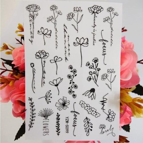 3D Nail Sticker Geometric Line Lotus Flowers Leaf Sliders For Nails Design Art Decoraciones Accesoires Stickers on Fingernails