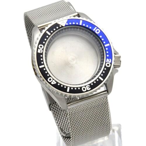 42mm Metal Watch Strap Belt Bezel Watch Case Set For Japanese NH35 NH36 Movement Replacement Accessories Black-Blue