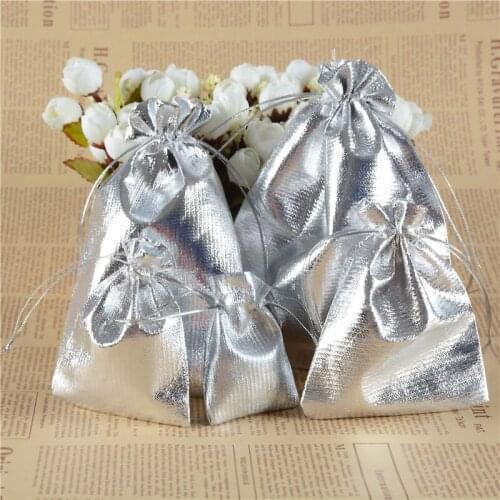 50pcs/lot Jewelry Packing Silver Gold Drawstring Velvet Bag Wedding Gift Bags & Pouches Christmas Party Gift Craft Candy Bags