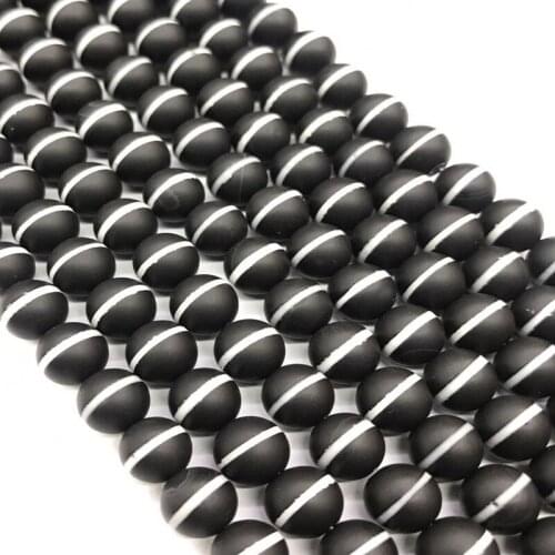 6/8/10/12mm Natural A Line Pharmacist Agates Stone Beads Round Loose Black Matte Onyx Agat Beads For Jewelry Making DIY 15