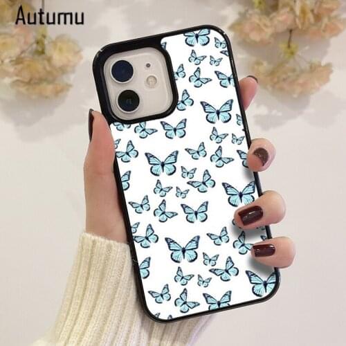 Phone Case for iPhone 12 mini X XS XR 11 Pro Max SE 2020 5 6S 7 8 Plus Samsung S8 S9 S10 S20 S21 Butterfly Blue Pattern Cover