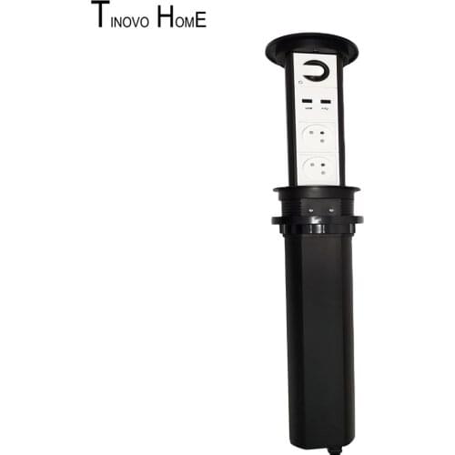 Black USB charger tabletop socket automatic lifting smart home outlet power Israel plug with IQ wireless charge bluetooth stereo