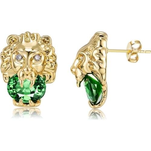 COCOM Fashion Lion Head Women Stud Earrings Cubic Zircon Gold Plated Animal Unusual Earrings Female Accessories Halloween Gift