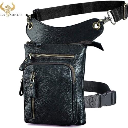 Grain Genuine Leather Design Men Crossbody Satchel Bag Fashion Organizer Fanny Waist Belt Pack Drop Leg Bag Tablet Case 211-11