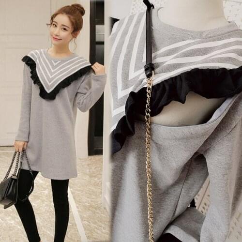 Elegant Maternity Clothes Thermal breastfeeding Coat O-Neck Nursing Hoodie the Colour of gray Womens Clothing Pregnancy Tops