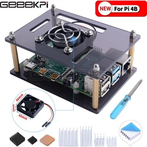 GeeekPi Acrylic Dark Brown Transparent Case Enclosure with Cooling Fan Raspberry Pi 4 Model B for Raspberry Pi 4B / 3B+ / 3B