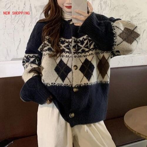 Harajuku Y2k Knitwear Cardigan 2021 Autumn Winter Oversized Outwear Chic Vintage Weater Coat O-neck Long Sleeve Weater Jackets