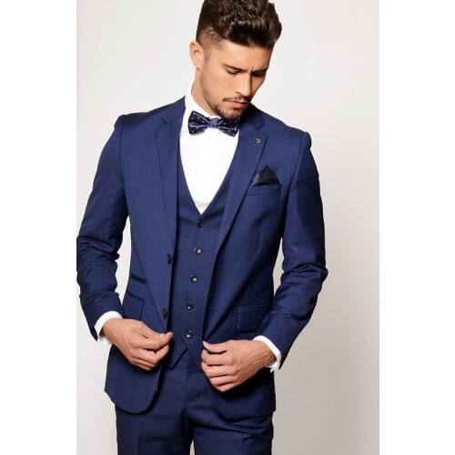 Handsome One Button Blue Groom Tuxedos Groomsmen Notch Lapel Mens Suits Blazers (Jacket+Pants+Vest+Tie) W:1262