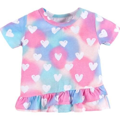 Little Maven New Summer Kids Gradient Ramp Printed Hearts Hem O-neck Short- sleeved Cotton Knitted Girls Casual Tshirts Tops