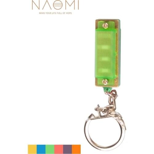 NAOMI 4 Hole 8 Tone Mini Harmonica Keychain Key Rings Toy Gift Green Color Musical Instrument