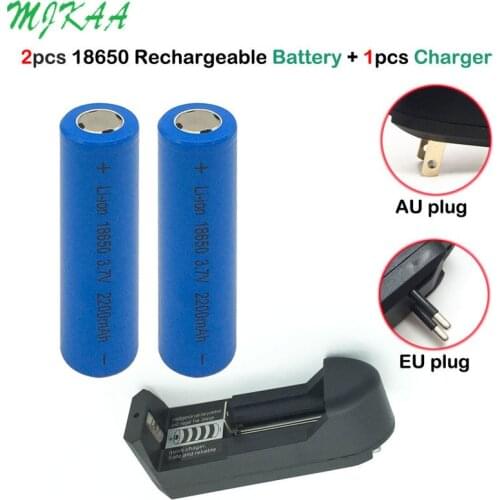 MJKAA 2pcs 3.7V 2200mAh Battery 18650 Lithium Flat Rechargeable Battery + EU AU Plug Universal LI-lon 18650 Battery Charger