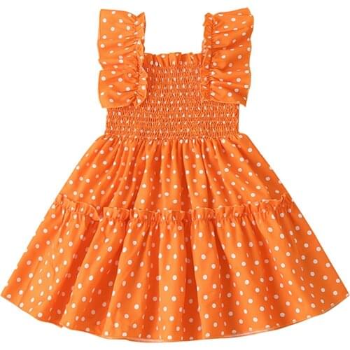 2021 Fashion Baby Girls Dress for Toddler Girls Childrens Summer Smocked Cute Sleeveless Dots Print Ruffle A-line Minnie Dress