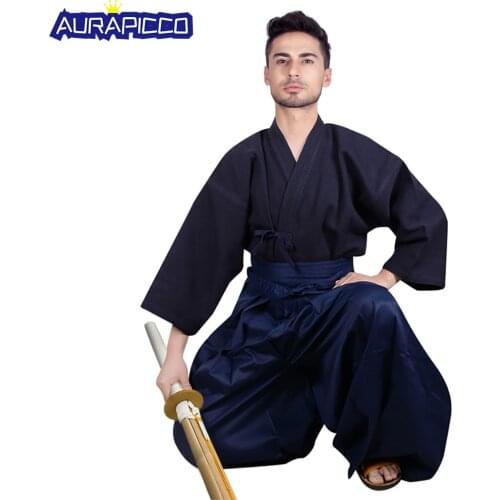 Mens Kendo Suit Japanese Samurai Costume Kendo Hakama Aikido Judo Wushu Martial Arts Uniform Kendogi Kimono Cosplay