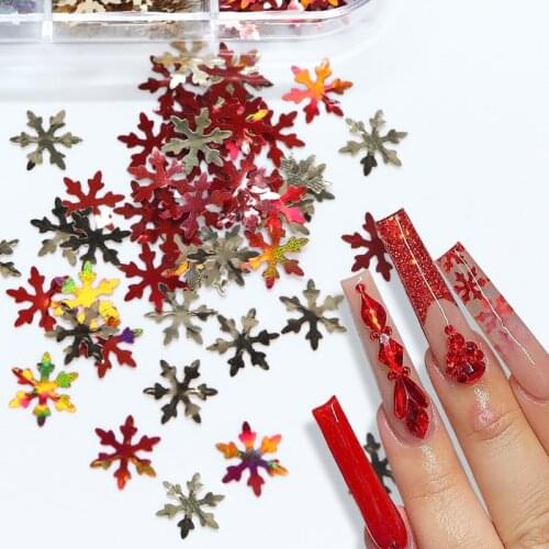 New Year Red Snowflakes Sequins Nail Art Decorations For Design Nails Glitter Mix Size Flakes Winter Christmas Manicure RK140164
