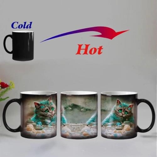 New smile cat animal Heat sensitive Coffee mug cup ceramic Magic Color changing Tea Cups christmas gift