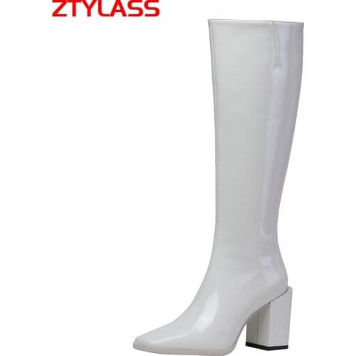 Autumn Women Boots Fashion Square Toe Thick High Heels Knee High Boots Zipper Winter Long Boots Ladies Shoes