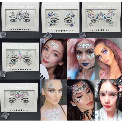 Prajna Bling Crystal Face 3D Stickers Party DIY Self Adhesive Rhinestones For Eye Chest Jewelry Accessories Party Art Stickers F