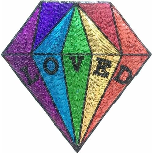 Rainbow LOVED Diamond Sequined Patches Iron on Embroidery Patch Badge DIY Sewing Accessories 25.4 x 24.1 cm Sequins Appliques