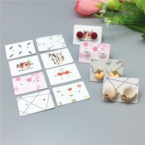 Various 100pcs 3.5x2.5cm Exquisite Simple Style Stud Earring Packing Hang Tag Flamingo/Line/Flower Pattern Jewelry Packing Card