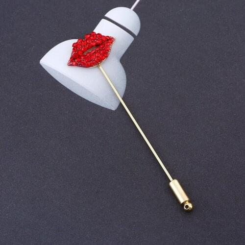 RONGQING Crystal Sexy Lips Brooch Pins 12pcs/lot Red Lips Brooch Pins for Women Wholesale