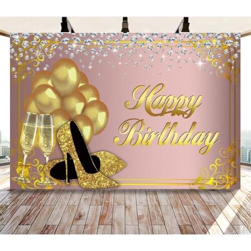 Rose Gold Birthday Backdrop for Girls Glitter High Heels Champagne Adults Women Bday Party Decor Photo Booth Background