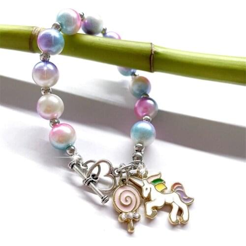 Hand-made beaded hot style alloy unicorn lollipop magic color pearl princess bracelet jewelry