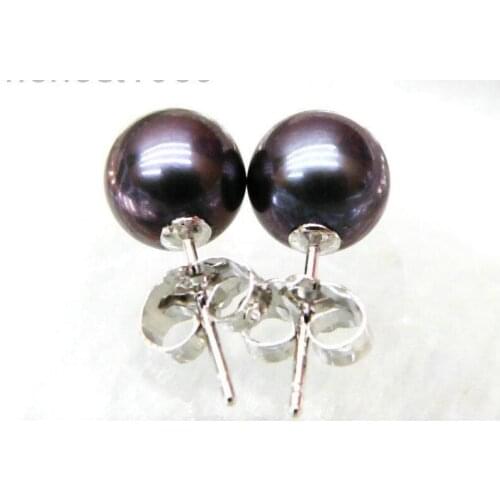 Free Shipping >>>>AAA+++ 7mm perfect round black blue akoya pearl earring silver mothers