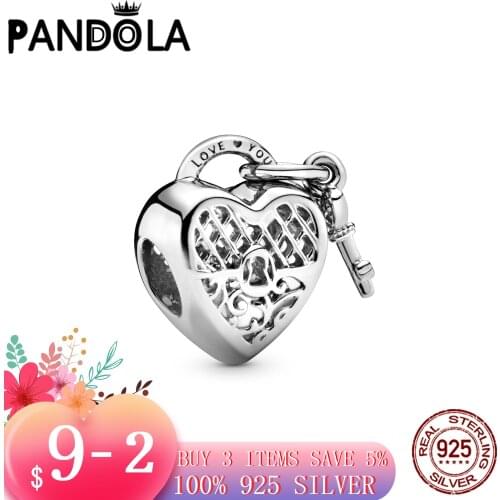 Hot 100% 925 Sterling SILVER charms Love You Heart Padlock Charm fit Original Pandora Bracelet silver 925 jewelry
