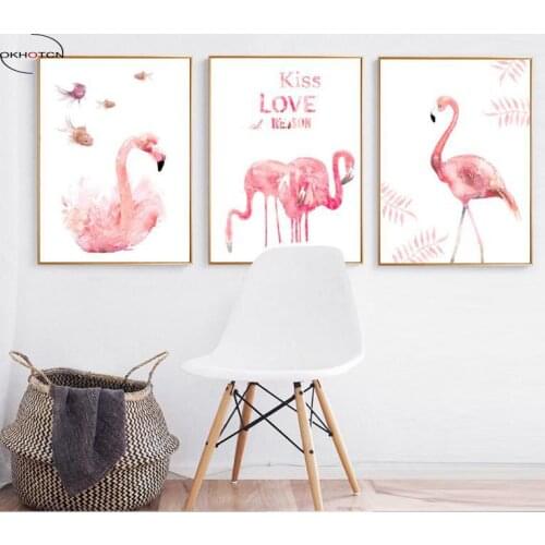 Nordic Modern Minimalist Flamingo Wall Art Pictures Home Decoration Modern Unframed Painting Prints Posters