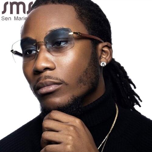 SMS Rimless Rectangle Punk Sunglasses Men Women Vintage Square Driving Sun Glass Frameless Gradient Fashion Eyewear Shades UV400