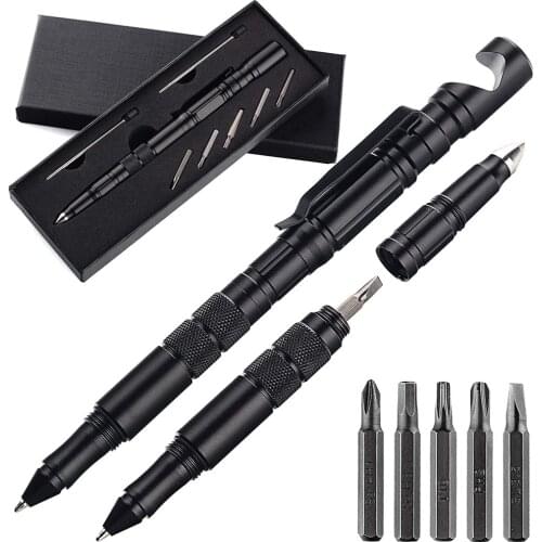 SMOOTHERPRO Tactical Pen with Screwdriver Bits Tungsten Tip Glass Breaker Bottle Opener Phone Holder Pocket Gear Outdoor