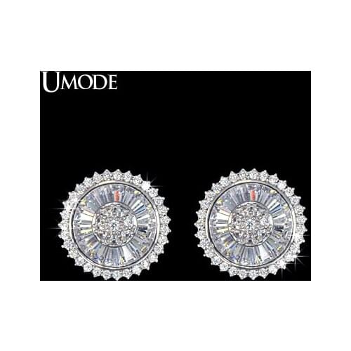 UMODE Luxury Round shape Flat Setting with Rare Trapezoidal Cubic Zircons Stud Earrings Brazil Hot Jewelry UE0053B