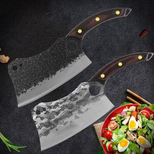 XYJ Full Tang Chopping Cleaver 7 Inch Heavy Duty Asian Chinese Chef Knife Stainless Steel Hammer Finish Blade Cooking Knives