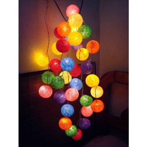 Thai Style Colorful Cotton Ball LED Battery Powered or US Plug String Lights Fairy for XMas Party Garland Party Wedding