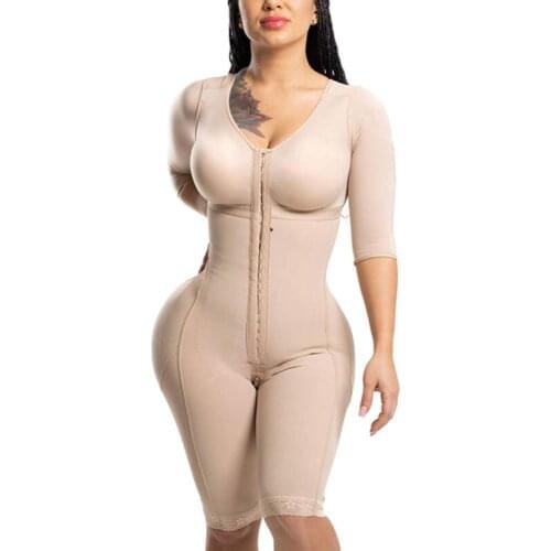 Post-Surgery Double Compression Garments Faja With Sleeves & Bra Tummy Control Shapewear Slimming Fajas Lace Body Shaper
