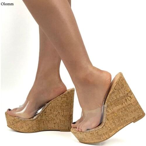 Olomm New Women Platform Slingback Sandals Stable Wedges High Heels Open Toe Transparent Casual Shoes Women US Plus Size 5-20