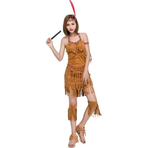 Women Halloween Indians Costume Female Hunter Primitive Cosplay Carnival Purim Parade Stage Show Nightclub Role Play Party Dress