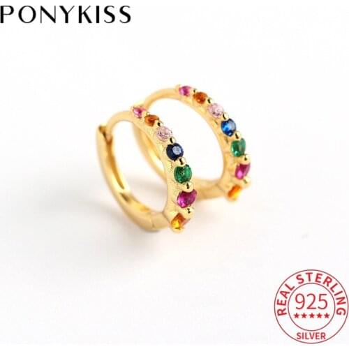 PONYKISS Trendy 925 Sterling Silver Round Colorful Zircon Hoop Earrings for Women Anniversary Fine Jewelry chic Accessory