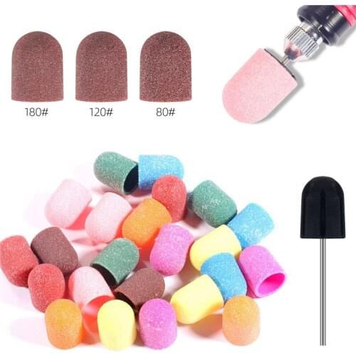 10Pcs 10*15/13*19 Purple Sanding Caps Nail Art Sanding Bands Block Caps Mandrel Gel Remover Foot Care Cuticle Drill Accessories