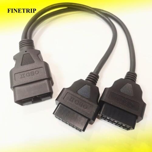 15% Off 30cm 16 pin obd2 16pin splitter extension cable Male to Dual Female Y connector