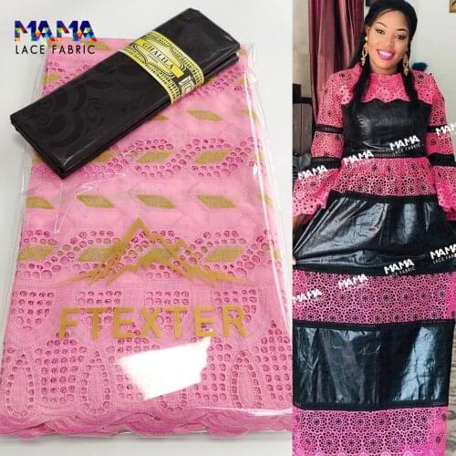 2.5+2.5 Yards Dry Laces With Bazin Riche Fabrics 2021 High Quality African Senegal For Wedding Bride Dress Swiss Voile Lace